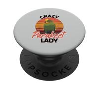 Crazy Parakeet Lady Retro Sunset Parakeet PopSockets Adhesive PopGrip