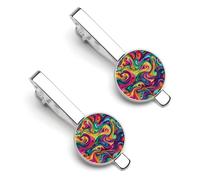 Crazy Psychedelic Colorful Tie-Dye Men's Tie Clips Necktie Bar Pinch Clip Set of 2 Formal Business Wedding Accessories