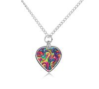 Crazy Psychedelic Colorful Tie-Dye Pet Ash Necklace Keepsake Heart Pendant Memorial Jewelry Necklaces
