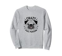 Crazy Pug Person Funny Dog Lover Gift Paw Prints Sweatshirt, Adult Unisex, Heather Grey, L