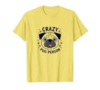 Crazy Pug Person Funny Dog Lover Gift Paw Prints T-Shirt, Men, Lemon, L