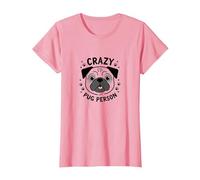 Crazy Pug Person Funny Dog Lover Gift Paw Prints T-Shirt, Women, Pink, L