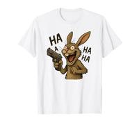 Crazy Rabbit with a Gun Laughing T-Shirt
