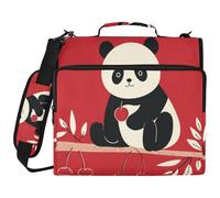 Crazy Ranch Panda Cherry Red 3 Ringing Organizer Binder with Shoulder Strap Waterproof Documents Files Storage Bag for School