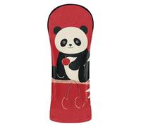 Crazy Ranch Panda Cherry Red Golf Club Cover Set Headcovers with Number Tag for Fairway Wood Hybrid
