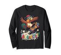Crazy Rooster Skateboarder Al Garete Funny Chicken Rider Long Sleeve T-Shirt
