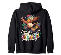 Crazy Rooster Skateboarder Al Garete Funny Chicken Rider Zip Hoodie