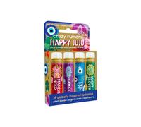 Crazy Rumors Happy Juju Lucky Charms Lip Balm Mix (Maneki Neko, Hamsa, Evil Eye, Lucky Clover): 4 Pack Gift Set, Natural & Vegan lip balm sticks for adults and kids