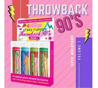 Crazy Rumors Throwback 90's Lip Balm mix set. Natural and Vegan lip balm sticks in nostaligic1990's themed flavours! (Cucumber Melon, Blue Razzberry, Kiwi Strawberry, Orange Pop!)