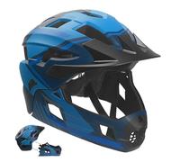 Crazy Safety Blue Full Face Helmet | For mountain bike, BMX, skateboard | Kids helmet with removable chin guard | Full face and standard helmet | Motocross size M 54-57 cm