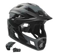 Crazy Safety Grey Full Face Helmet | For BMX, MTB, scooter | Kids bike helmet with 2-in-1 design and removable chin guard | Motocross size M 54-57 cm | Lightweight and durable