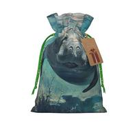 Crazy Save Manatee Print Christmas Drawstring Gift Bags With Cards For Xmas Party Decorations Holiday