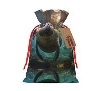 Crazy Save Manatee Print Christmas Gift Bag,Storage Sack With Tags,Reusable Christmas Gift Package Bag