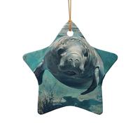 Crazy Save Manatee Print Christmas Tree Ceramic Star Heart Shaped Ornaments Hanging Xmas Pendants Gifts Decor