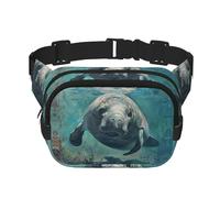 Crazy Save Manatee print Fanny Pack Waist Packs with Extender for Men Women, Waist Bag Hip Pack with Zipper Pockets, Black, One Size