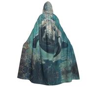 Crazy Save Manatee Print Hooded Unisex Adult Cloak Halloween Christmas Carnival Theme Parties Cosplay Costum