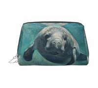 Crazy Save Manatee Print Small Portable Makeup Bag for Women, with 3 Inner Pockets for Travel Daily Use