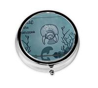 Crazy Save Manatee This Small, Round Pill Box is a Portable Travel Medicine Organizer with Three compartments for Storing Daily medications.