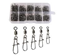 CRAZY SHARK 50PCS Fishing Swivels Snaps Rolling Barrel Swivel With Safety Snap Interlock Snaps, Stainless Steel Solid Fishing Swivels Saltwater Freshwater Snap Connector