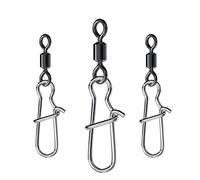 CRAZY SHARK 50PCS Fishing Swivels Snaps Rolling Barrel Swivel With Safety Snap Interlock Snaps, Stainless Steel Solid Fishing Swivels Saltwater Freshwater Snap Connector (5#(50 pack))