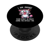 Crazy Shocked Cat I Am Awake Please Respect My Privacy PopSockets Adhesive PopGrip