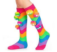 Crazy Socks for Kids Girls 3D Monster Pom Pom Rainbow Knee High Socks