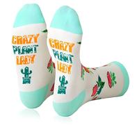 Crazy Socks Plant Lady Novelty Socks for Women, Gardeners Gifts Cactus Design Comfortable Breathable, Garden Gifts for Women Cute Fun Stocking, Mint Green and Cream