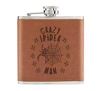 Crazy Spider Man Stars 6oz PU Leather Hip Flask Tan