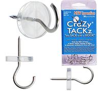 CraZy TACKz 36 tacks - 2 in 1: push pins hook - New Invention Hang 100's of Items Interior or Exterior Decor at Home, School, Office, DIY, for Party or Holiday - in re-usable Storage Organizer (Round & Clear - 36pcs/Clamshell)