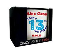 CRAZY TONY'S Boys Personalised Happy 13th Birthday Mug Gift for Son Nephew Grandson Present