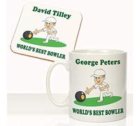 CRAZY TONY'S Gentlemans Worlds Best Bowler Grandads Personalised Bowls Mug Coaster Gift Set (White Skin)
