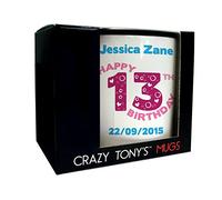 CRAZY TONY'S Girls Personalised Happy 13th Birthday Mug Gift for Daughter Niece Granddaughter