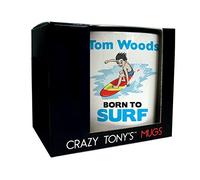 CRAZY TONY'S Mens Personalised Born to Surf Mug Gift Male Son Nephew Grandson Surfing Present