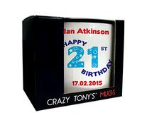 CRAZY TONY'S Mens Personalised Happy 21st Birthday Mug Gift for Son Nephew Boyfriend Grandson