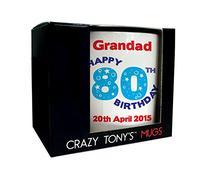 CRAZY TONY'S Mens Personalised Happy 80th Birthday Mug Gift for Dad Papa Great Grandad Uncle