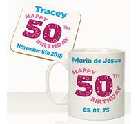 CRAZY TONY'S Personalised Ladies 50th Birthday Mug Coaster Set Aunts Mums 50th Birthday Gift