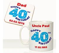 CRAZY TONY'S Personalised Mens 40th Birthday Mug Coaster Set Dads Uncles 40th Birthday Gift