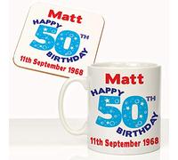 CRAZY TONY'S Personalised Mens 50th Birthday Mug Coaster Set Uncles Dads 50th Birthday Gift
