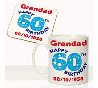 CRAZY TONY'S Personalised Mens 60th Birthday Mug Coaster Set Grandads 60th Birthday Gift Idea