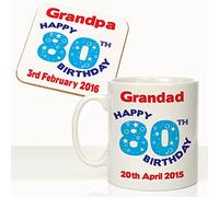 CRAZY TONY'S Personalised Mens 80th Birthday Mug Coaster Set Grandads 80th Birthday Gift Idea