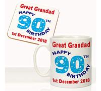 CRAZY TONY'S Personalised Mens 90th Birthday Mug Coaster Set Grandads 90th Birthday Gift Idea