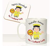 CRAZY TONY'S Unique Worlds Best Lollipop Lady Personalised Thank You Mug and Coaster Gift Set (Grey Hair White Skin)