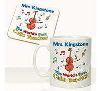 CRAZY TONY'S Worlds Best Cello Teacher Personalised Music Teaching Mug and Coaster Gift Set