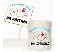 CRAZY TONY'S World's Best Doctor Personalised Mug Coaster Gift Set Thank You Graduation Gift