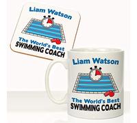 CRAZY TONY'S Worlds Best Swimming Coach Thank You Personalised Teacher Mug Coaster Gift Set