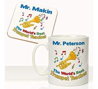CRAZY TONY'S Worlds Best Trumpet Teacher Personalised Music Teaching Mug and Coaster Gift Set