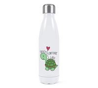 Crazy Tortoise Lady Double Wall Water Bottle Insulated Stainless Steel Sports Drinks 500ml White