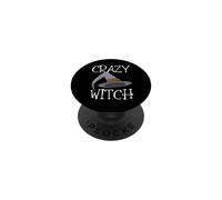 Crazy Witch Funny Halloween Design With Witch Hat Art On It PopSockets Adhesive PopGrip