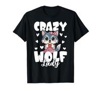 Crazy Wolf Lady Adorable Cartoon Wolf Heart Design T-Shirt