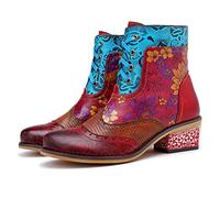 CrazycatZ Womens Ankle Leather Boots Hand Painted Color Splicing Pattern Boots Exotic Bohemian Leather Boots
